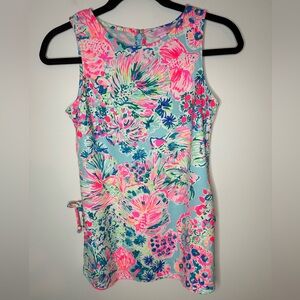 Lilly Pulitzer Donna Sleeveless Tunic Top side ties koi fish floral XS #1036
